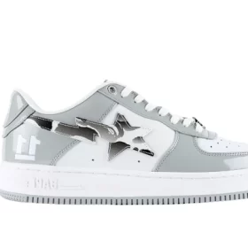 BapeSta White Leather Silver Logo Shoes Reps