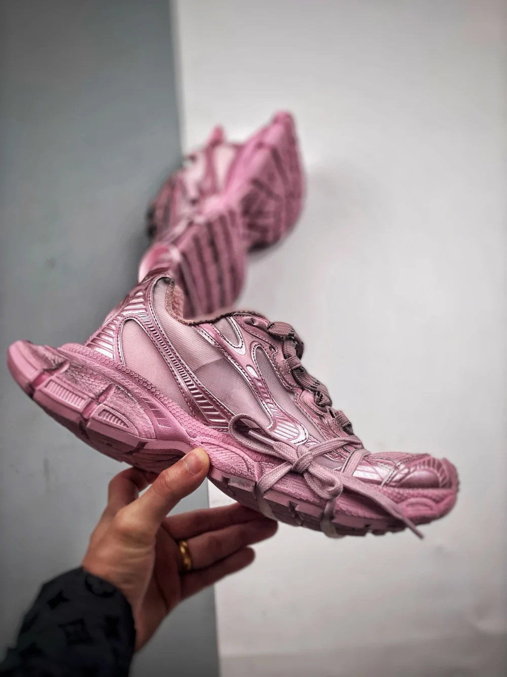 Balenci@ga 3XL in Pink Lace-Up Sneakers Reps