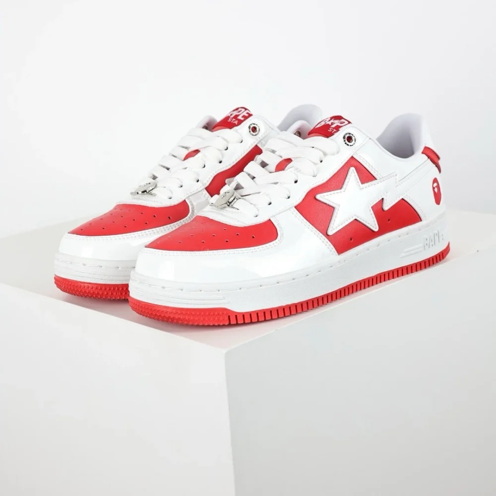 A BATHING APE STA Sneakers weiß verspiegelt rotes Leder