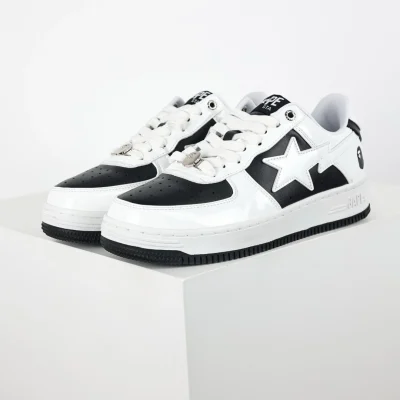 BATHING APE STA Classic Trend Fashion Sneakers Weiß Spiegel Schwarz Leder