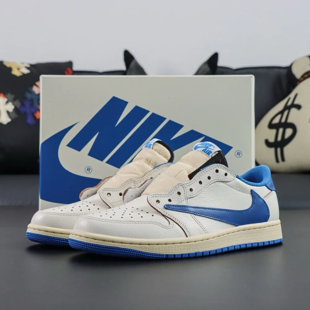 Fragment x Travis Scott x Air Jordan 1 Low Weiß Creme Königsblau