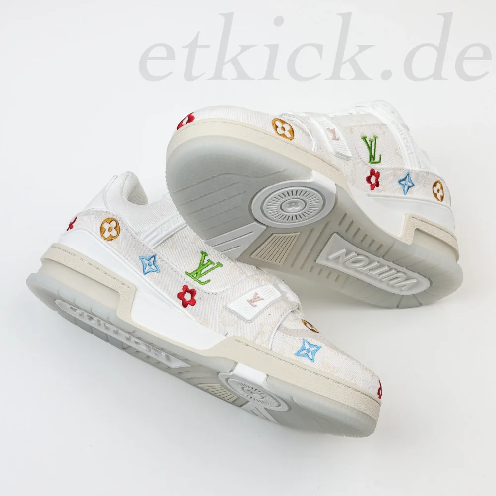 Trainer Sneaker aus weißem Denim mit Blumenmotiv – Bild 6