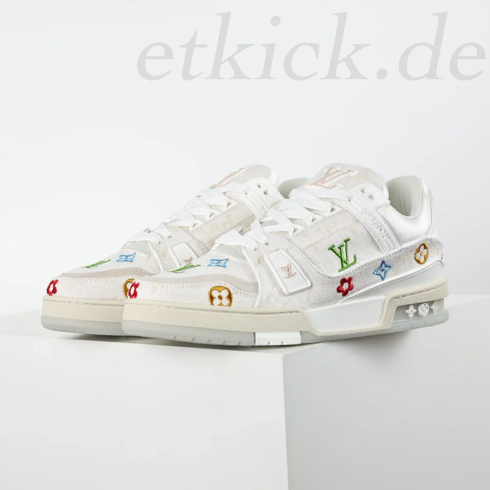 Trainer Sneaker aus weißem Denim mit Blumenmotiv – Bild 3