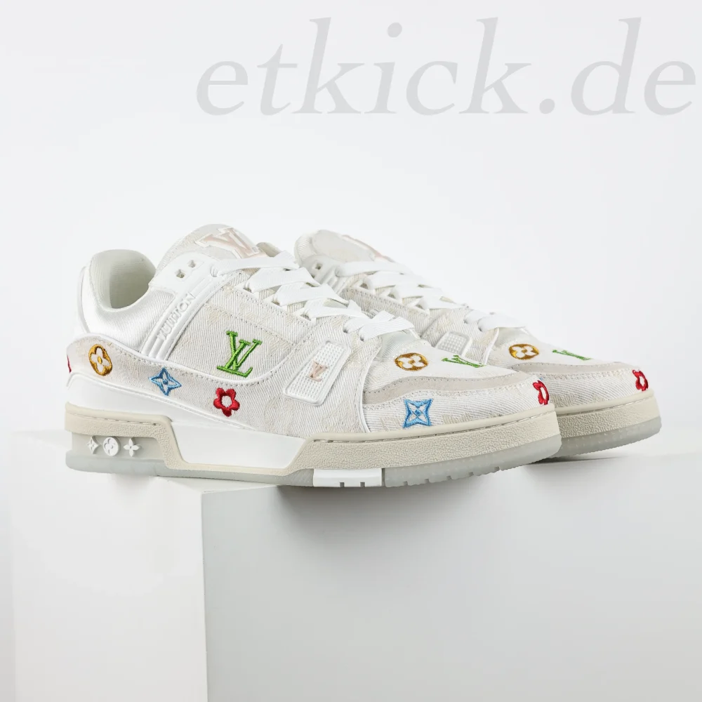 Trainer Sneaker aus weißem Denim mit Blumenmotiv – Bild 2