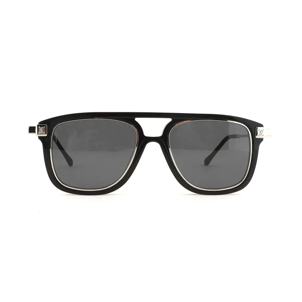 Eckige Sonnenbrille mit Metallrahmen in Schwarz