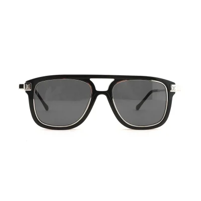 Eckige Sonnenbrille mit Metallrahmen in Schwarz