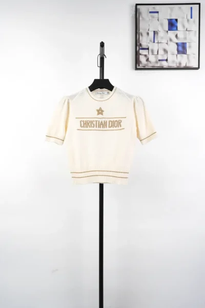 CD Buchstaben Strickpullover kurze Ärmel gold
