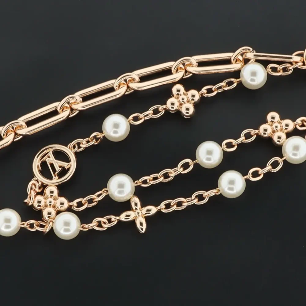 Gürtelkette mit doppelter Kette und Blumenperlen Gold – Bild 5