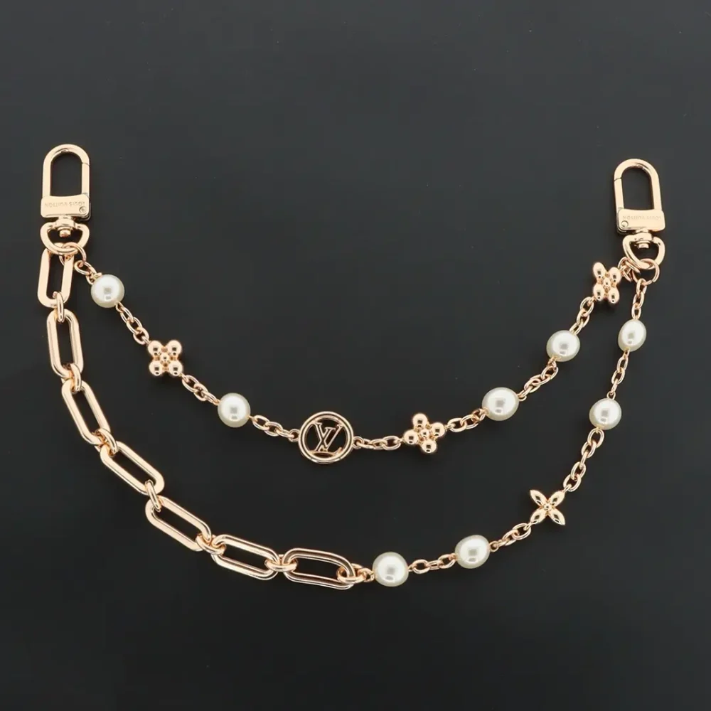 Gürtelkette mit doppelter Kette und Blumenperlen Gold