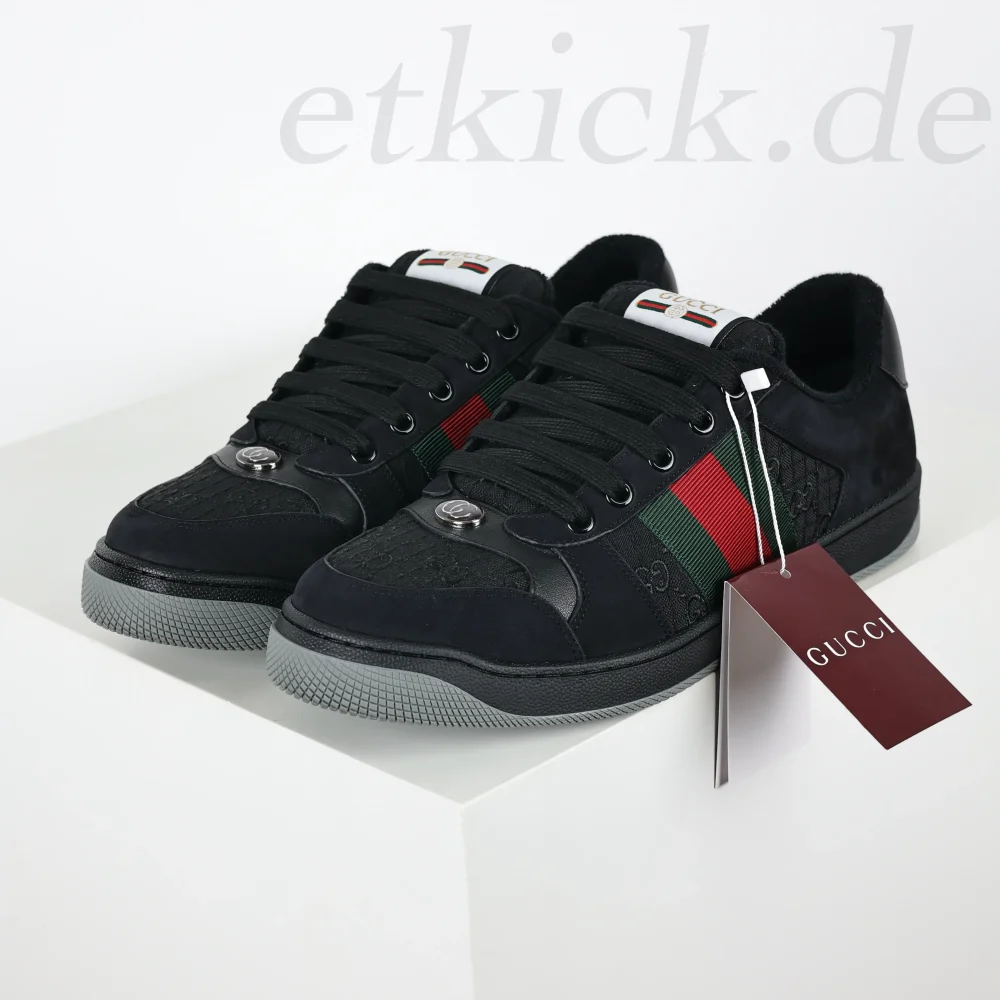 Screener Monogram Low Top Sneakers mit Lederbesatz Schwarz