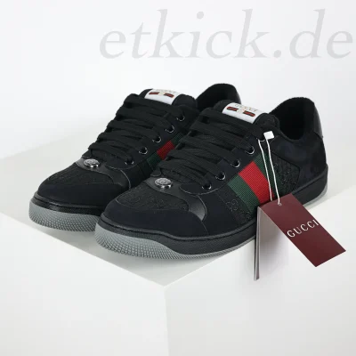 Screener Monogram Low Top Sneakers mit Lederbesatz Schwarz