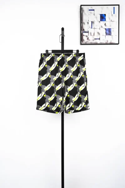 Surfer-Print-Shorts Schwarz und Weiß