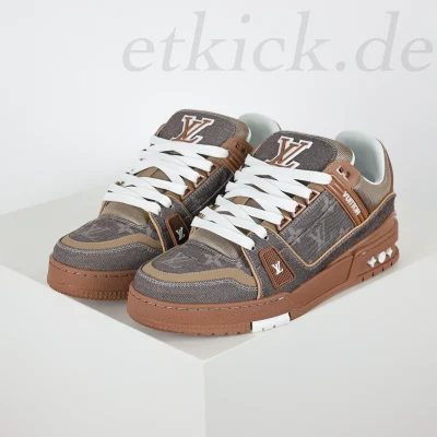 Trainer Sneaker Schriftzug Denim Braun Top Version