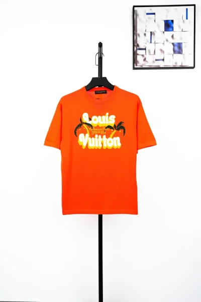Coconut Tree Buchstaben Jacquard Rundhals Kurzarm Orange