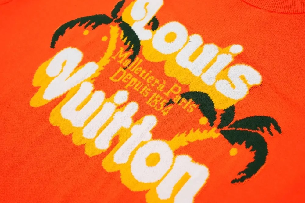 Coconut Tree Buchstaben Jacquard Rundhals Kurzarm Orange – Bild 5