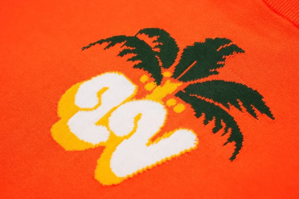 Coconut Tree Buchstaben Jacquard Rundhals Kurzarm Orange – Bild 8