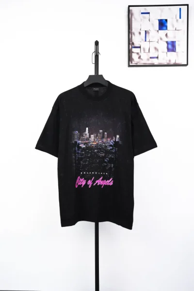 Los Angeles Nachtszenen-Print Kurzarm schwarz