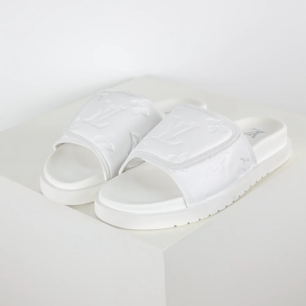 Miami Damier Classic Slide Flip-Flop mit runder Zehenpartie Weiß
