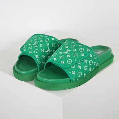 Miami Damier Slides mit runder Zehenpartie Grün Monochrom
