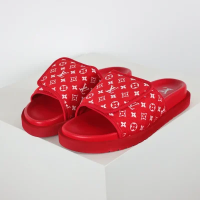 Miami Damier Slides mit runder Zehenpartie Rot Monochrom