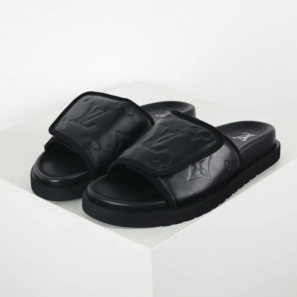 Miami Slide Hausschuhe Herren Schwarzes Glanzleder