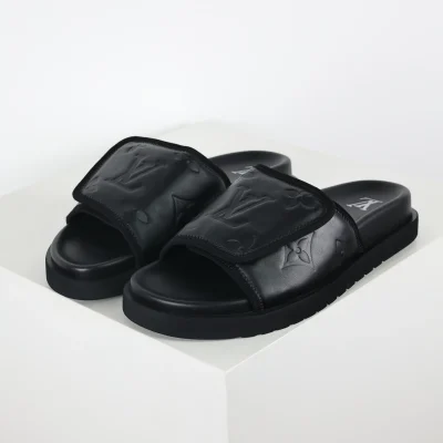 Miami Slide Hausschuhe Herren Schwarzes Glanzleder