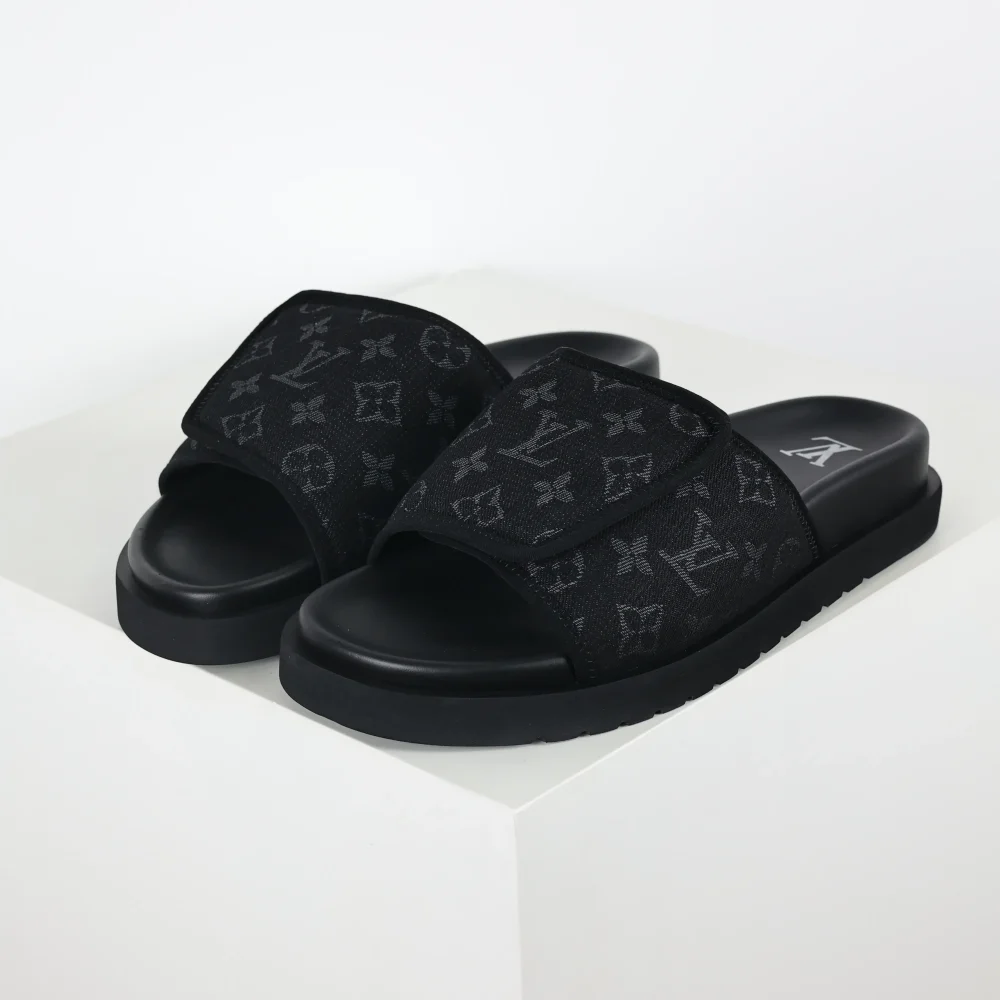 Miami Slide Hausschuhe Herren schwarz und grau Jacquard