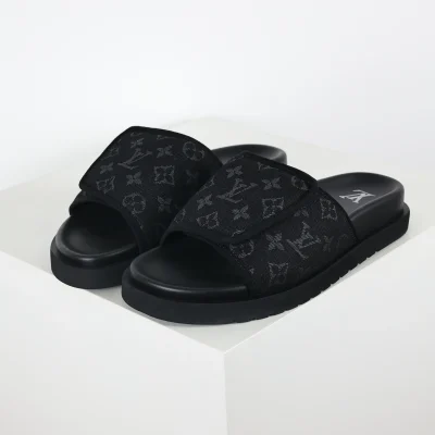 Miami Slide Hausschuhe Herren schwarz und grau Jacquard