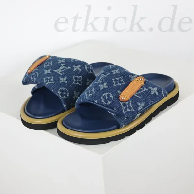 Pool Pillow Flat Comfort Pantolette Monogramm Denim Blau
