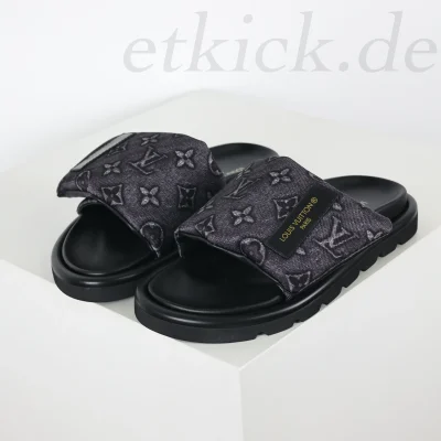 Poolkissen Flat Comfort Mule Graues Monogramm-Jacquard