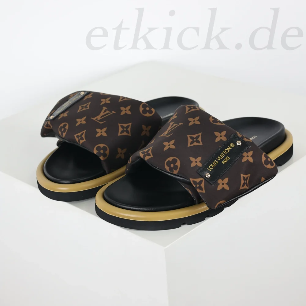 Poolkissen Flat Comfort Pantolette Monogramm Denim Braun