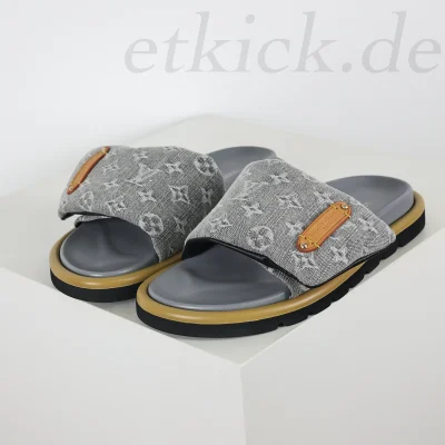 Poolkissen Flat Comfort Pantolette Monogramm Denim Grau