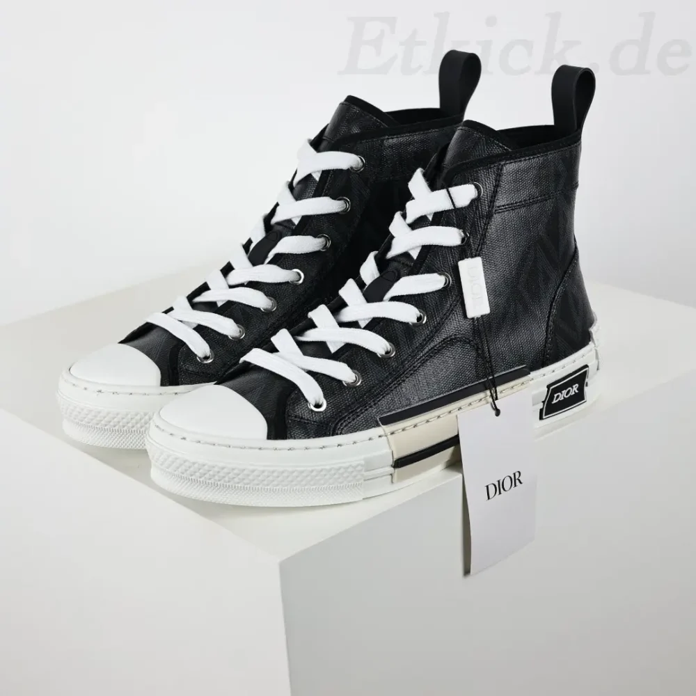 B23 Oblique High Top Sneakers Obermaterial aus schwarzem Leder
