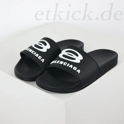 Balenciaga Herren Pool Slide Sandale in Schwarz und Weiß