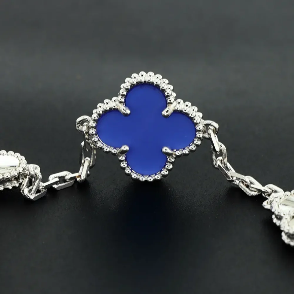 Blaues Perlmutt-Laserblumenarmband Silber – Bild 6