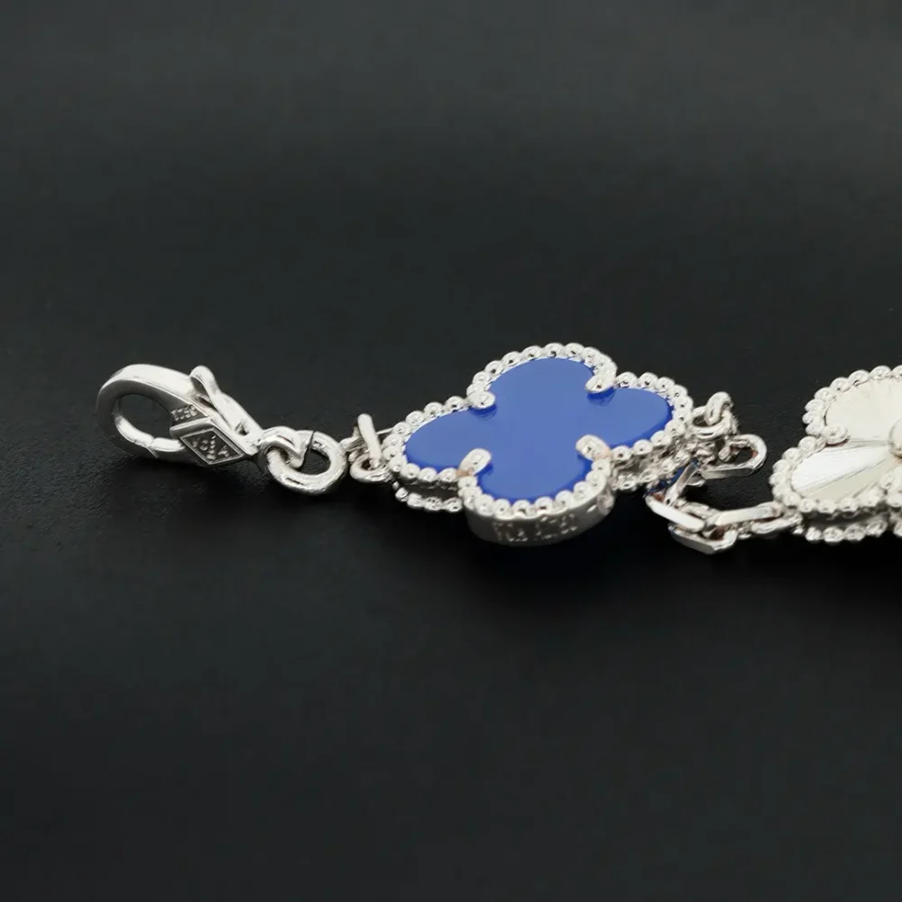 Blaues Perlmutt-Laserblumenarmband Silber – Bild 5