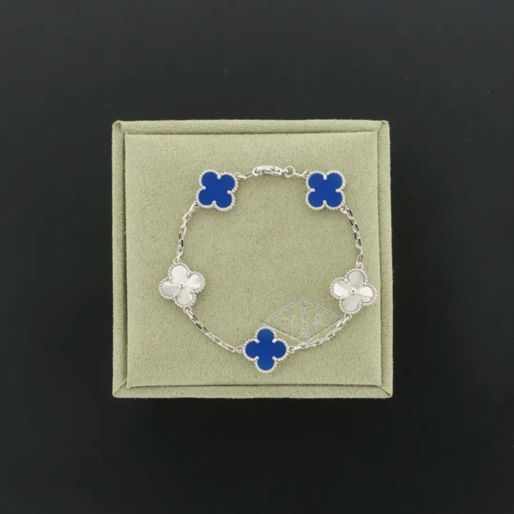 Blaues Perlmutt-Laserblumenarmband Silber – Bild 4