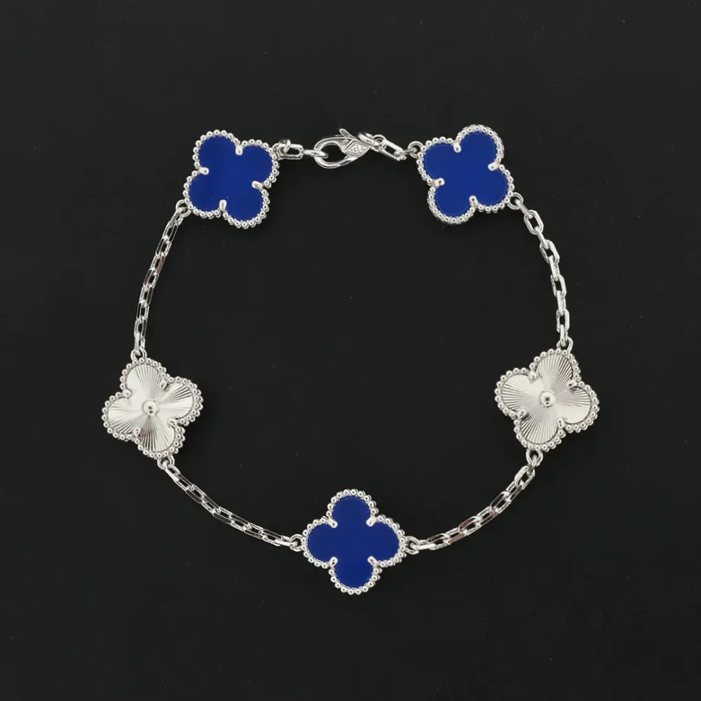 Blaues Perlmutt-Laserblumenarmband Silber – Bild 3