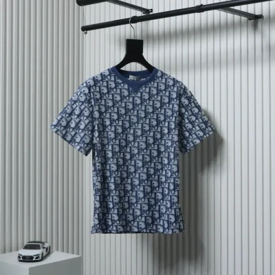CD-Monogramm-Jacquard-Handtuch-Kurzarm-T-Shirt (Schwarz, Blau und Hellgrün)