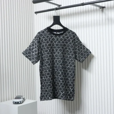 Doppellagiges Jacquard-Mesh-Kurzarmhemd mit Monogramm