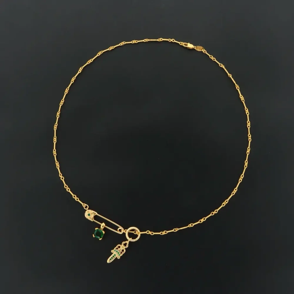 Grüne Diamant-Bambuskette mit Brosche – Bild 3