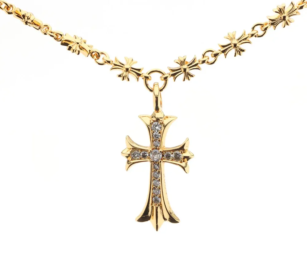 Halskette mit Kreuzblumen-Anhänger und Diamanten in Gold – Bild 6