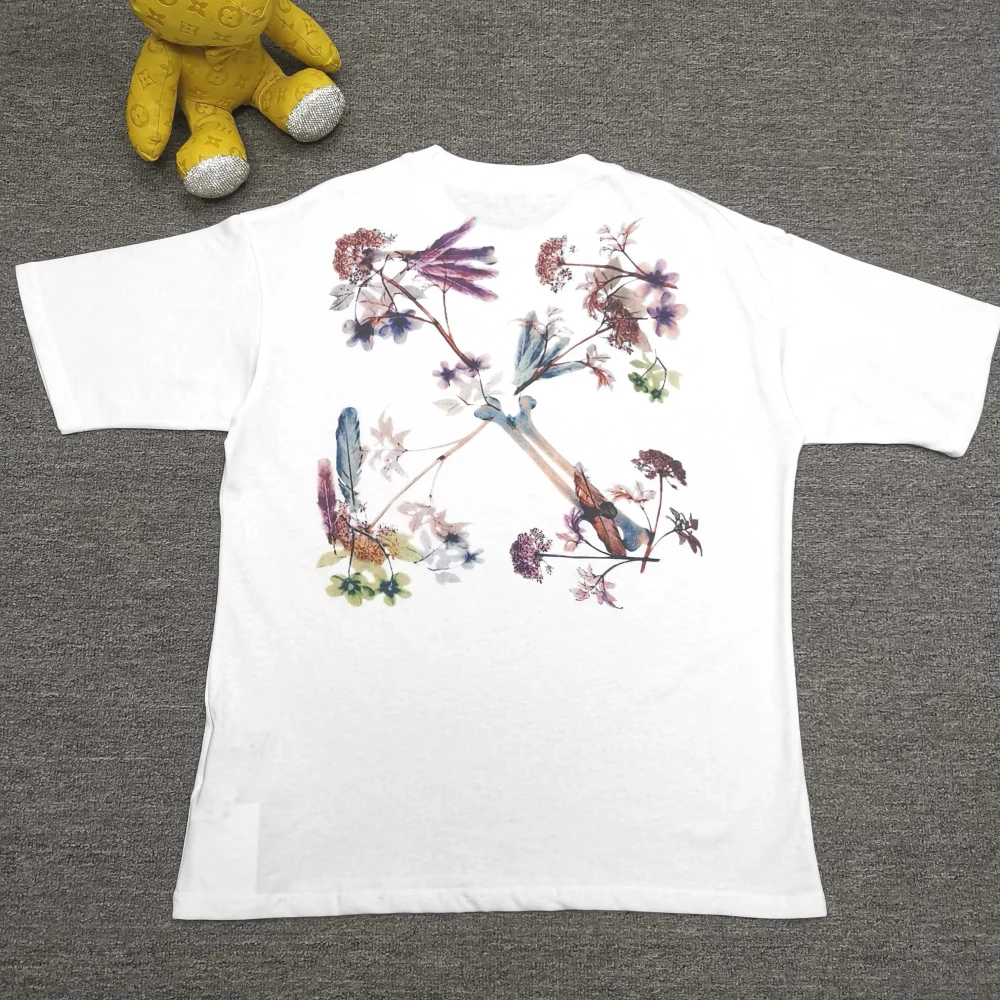 Off White neues lockeres Kurzarm-T-Shirt mit floralem Graffiti