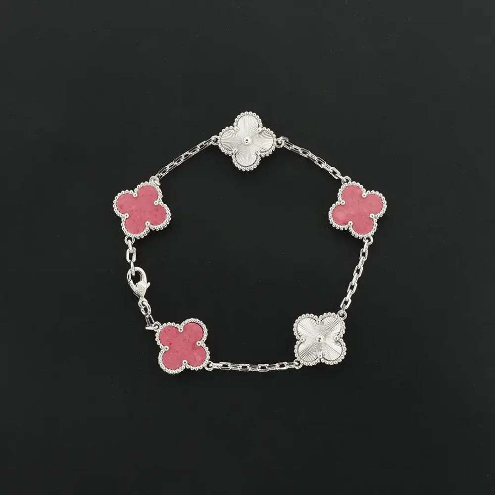 Rosa Keramik Laser Blumen Armband Silber – Bild 4