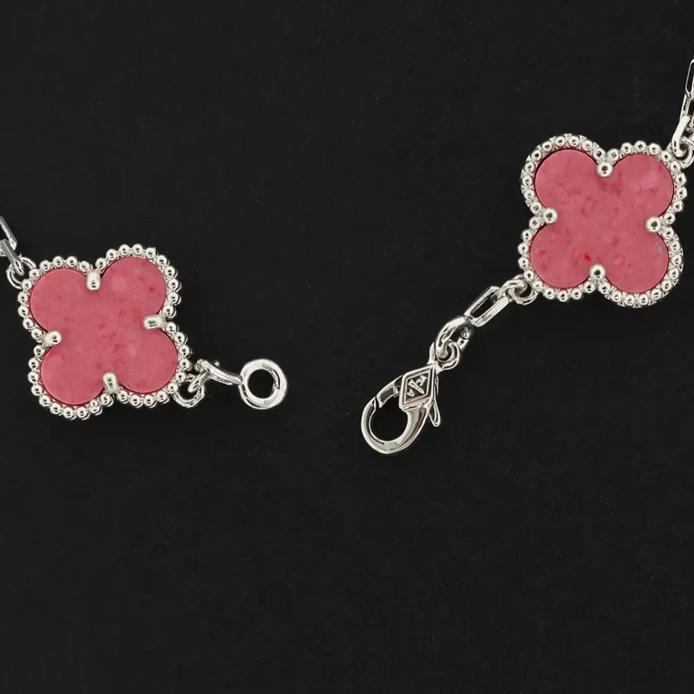 Rosa Keramik Laser Blumen Armband Silber – Bild 5