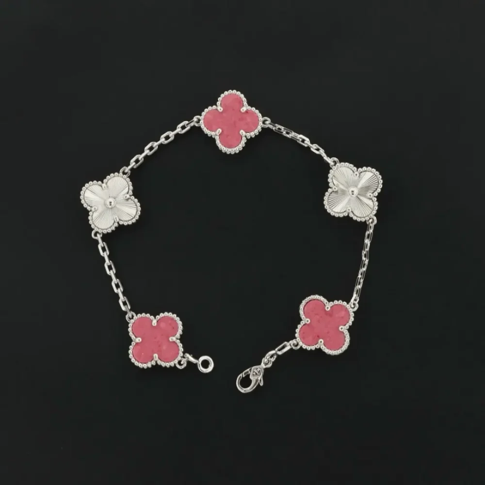 Rosa Keramik Laser Blumen Armband Silber