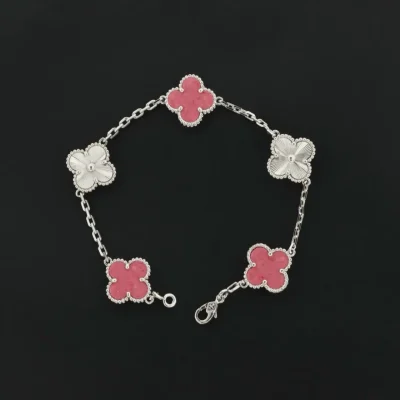 Rosa Keramik Laser Blumen Armband Silber
