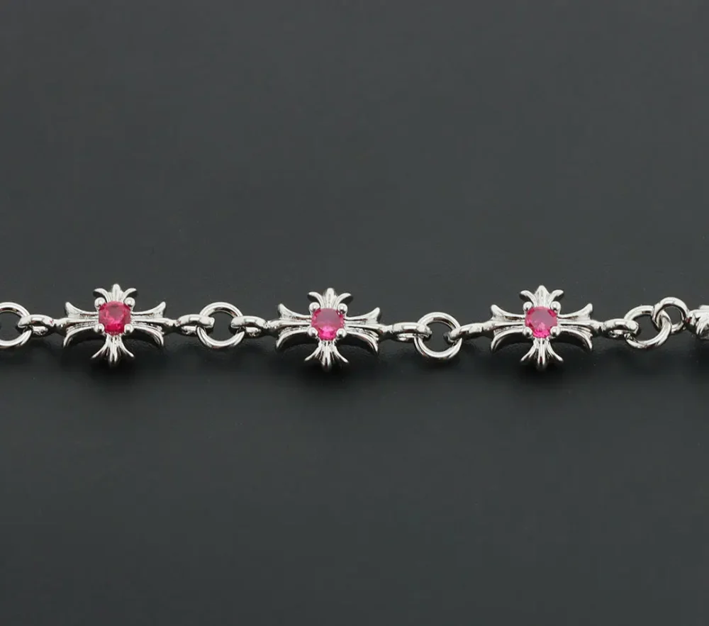 Silbernes Diamantkreuzarmband Rot – Bild 5