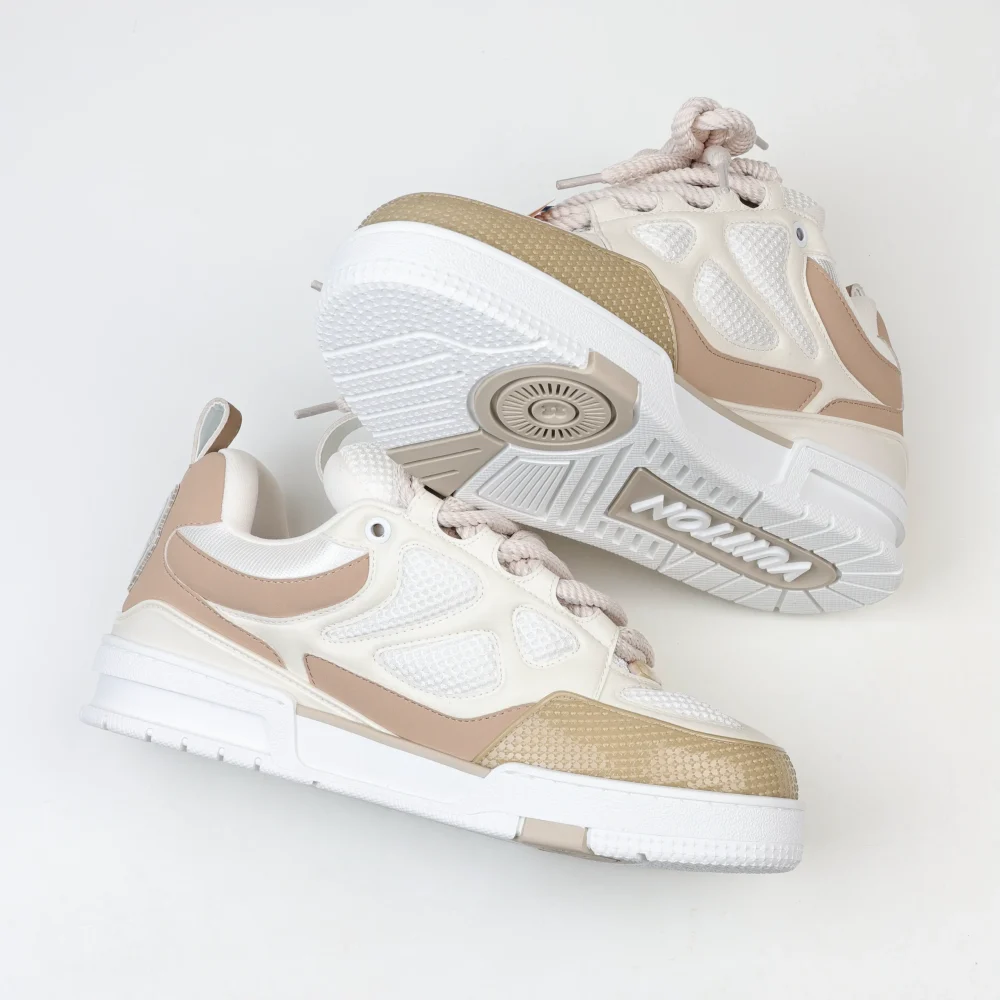 Skate Sneaker Monogramm Blumenmuster Braun und Weiß – Bild 6