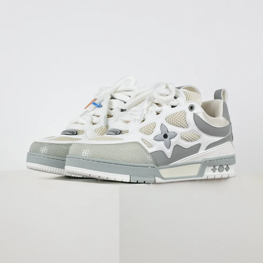 Skate Sneaker Monogramm Blumenmuster Grau & Weiß Reps – Bild 3